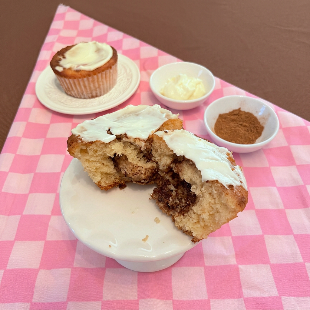 Polished cut-open Cinnamon Roll Muffin photo