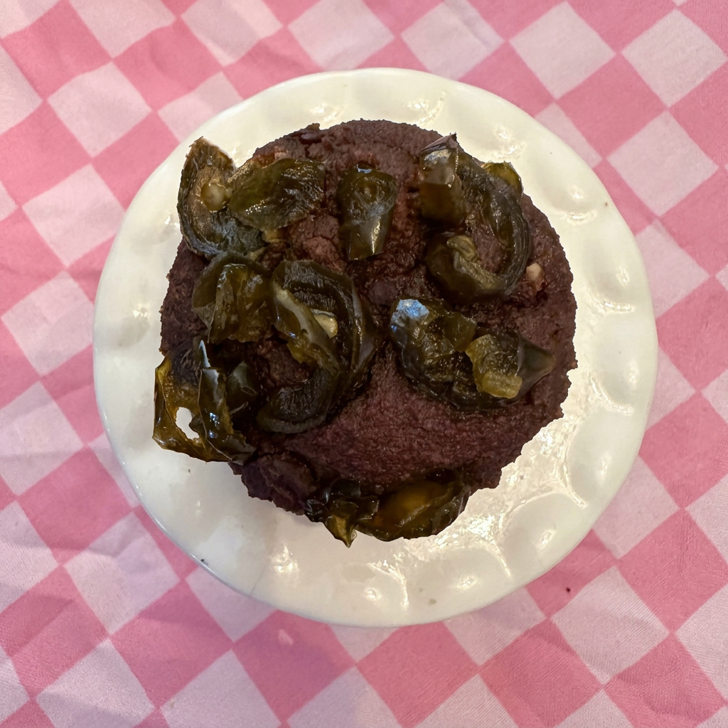Polished overhead Chocolate Jalapeno Hot Mess Muffin photo