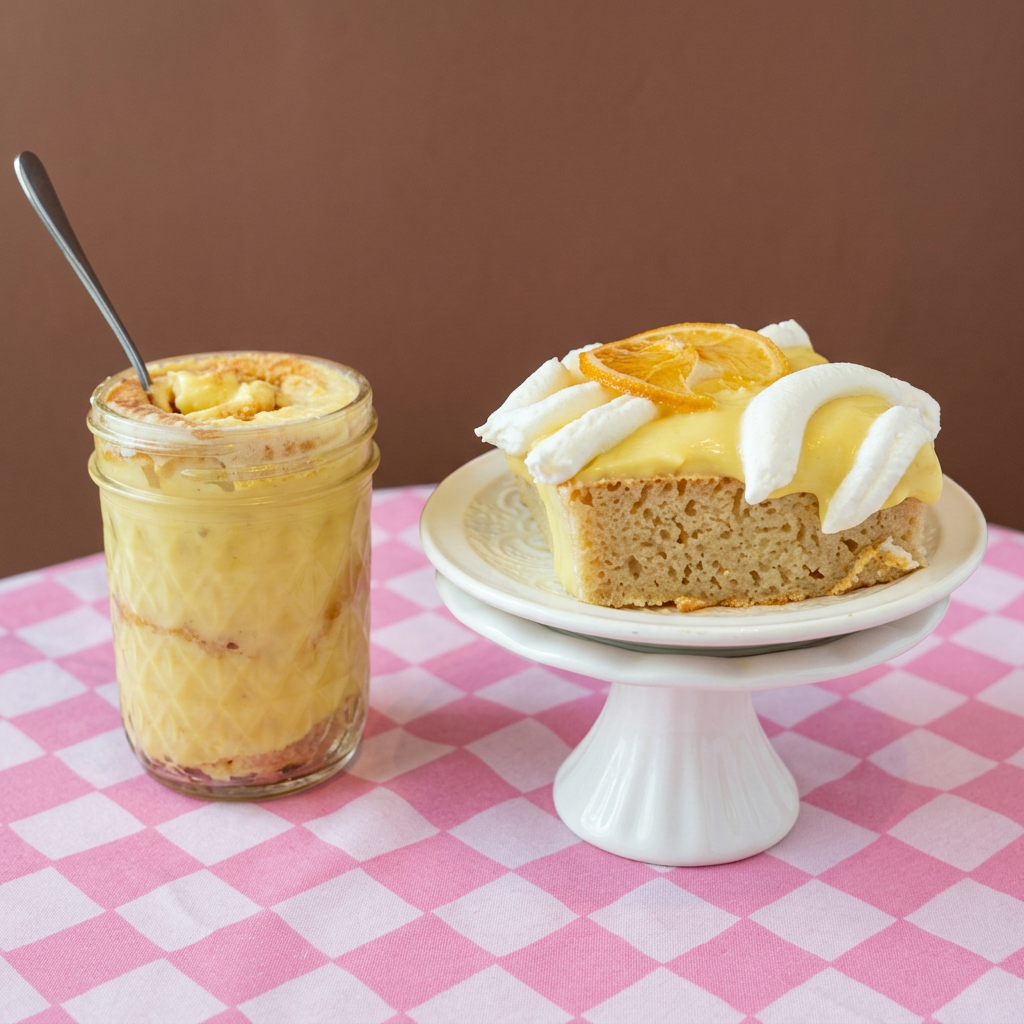 Polished Lemon Pudding Cake with dessert jar