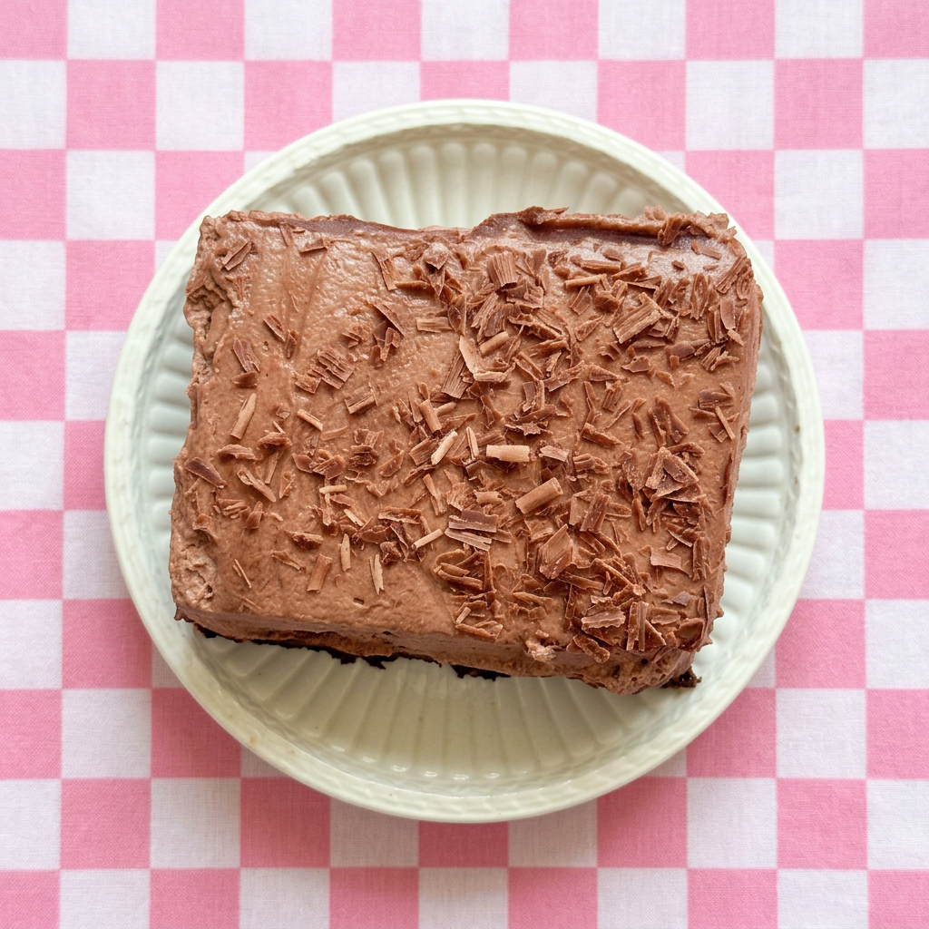 Polished overhead Triple Chocolate Cake