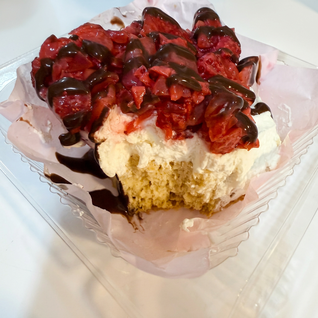 Polished Strawberry Shortcake with optional chocolate drizzle