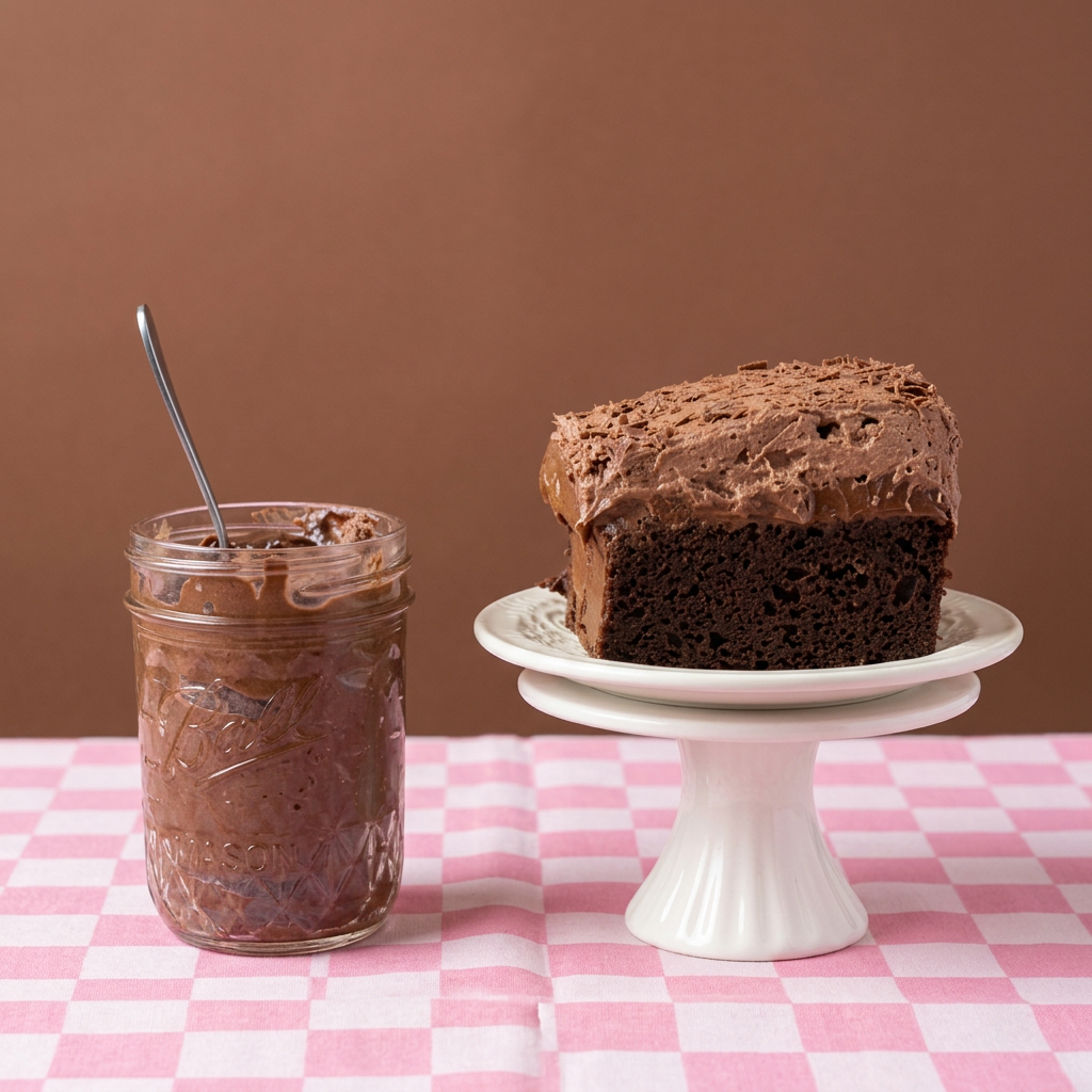Polished Triple Chocolate Cake with chocolate jar